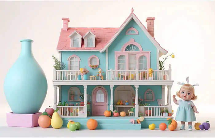 Mini Dollhouse Colorful 3D Picture Cartoon Illustration